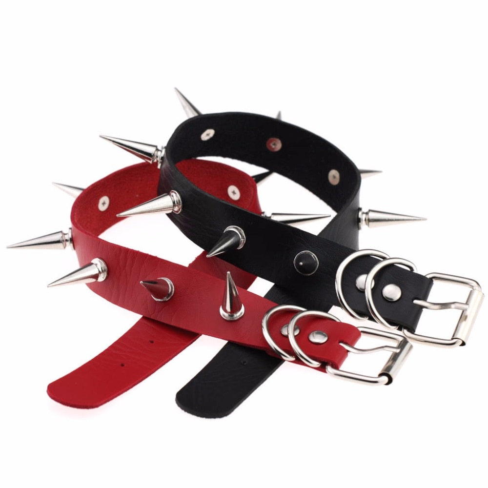 Emo Spike Collar Leather Studded Rivets Chocker Necklace