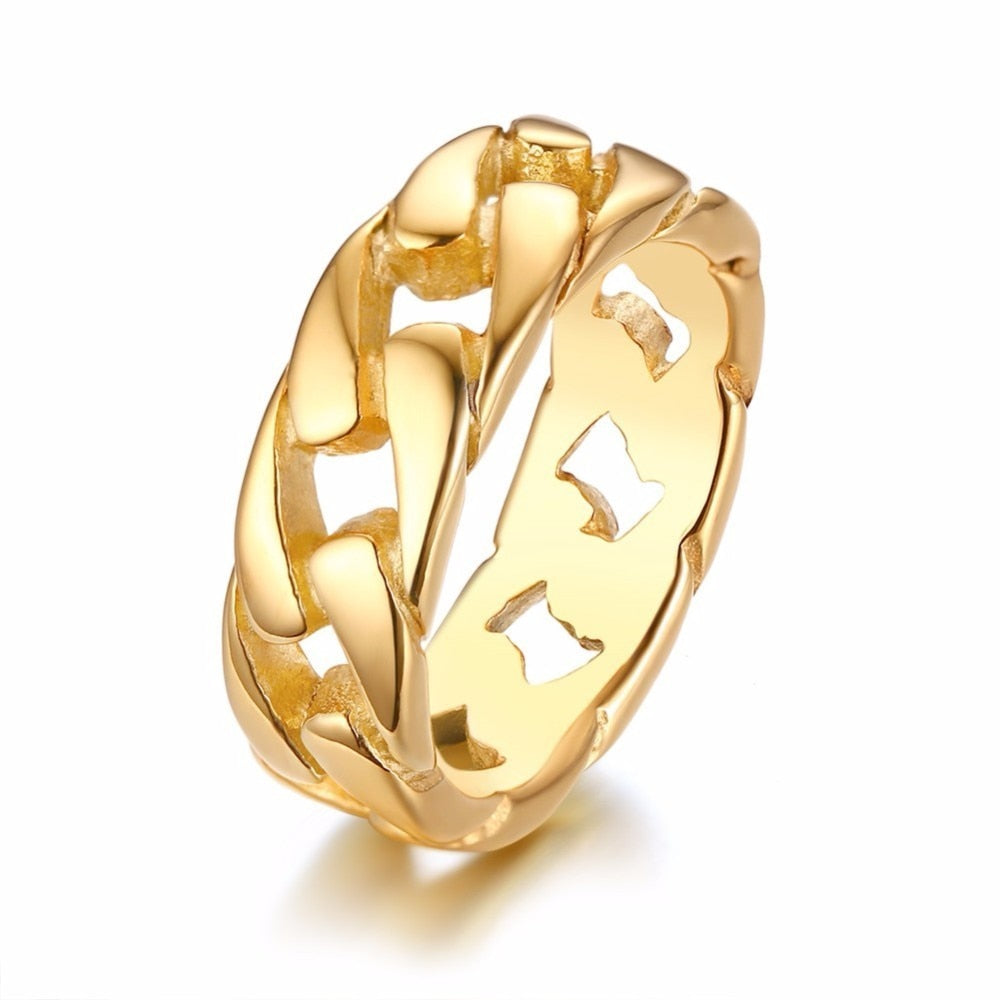 7MM Men Stainless Steel Hollow Hard Curb Link Chain Biker Ring