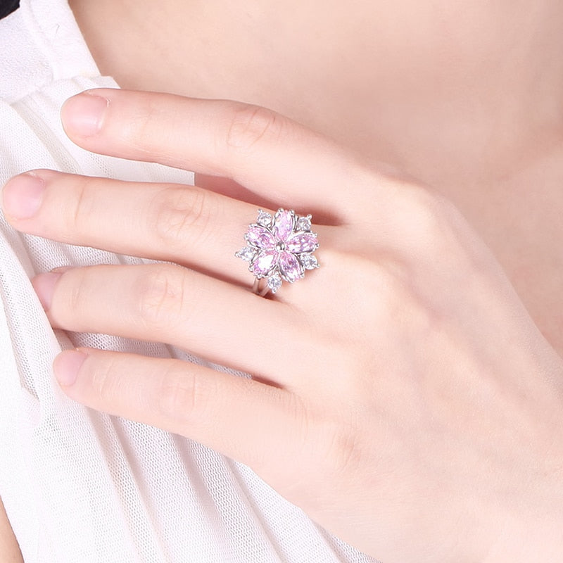 Newest Elegant Cherry Blossom Zircon Lady Ring