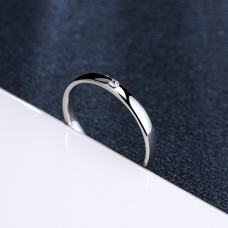 CACANA Stainless Steel Simple One Zircon Ring