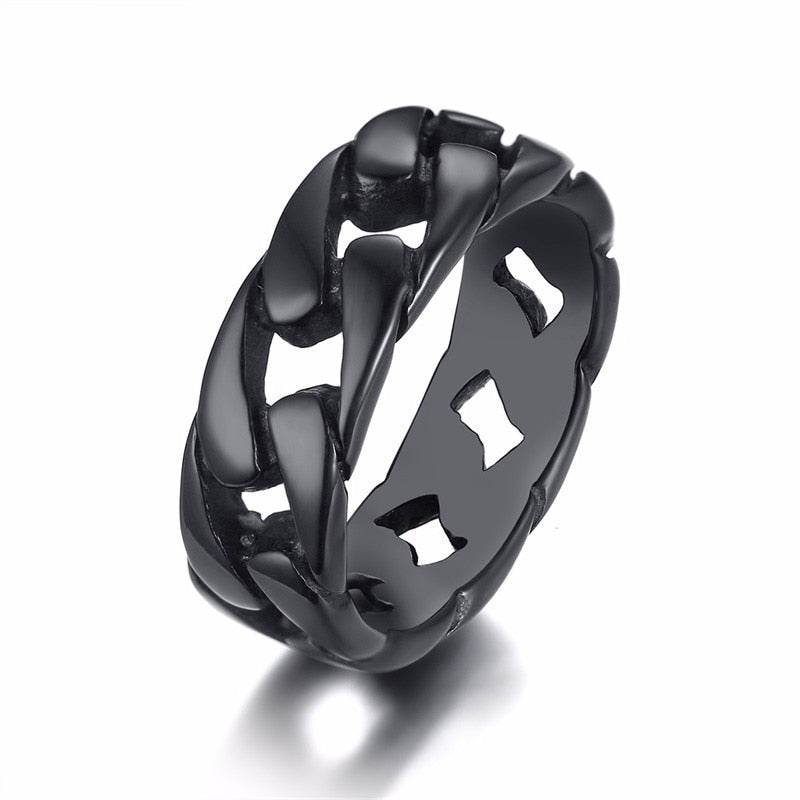 7MM Men Stainless Steel Hollow Hard Curb Link Chain Biker Ring