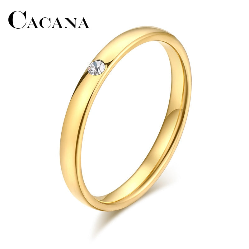 CACANA Stainless Steel Simple One Zircon Ring