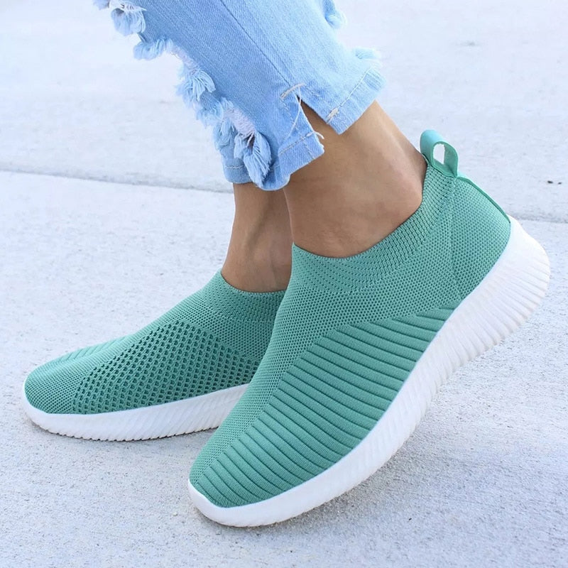 Women Shoes Knitting Sock Sneakers Women Spring Summer Slip On Flat Shoes Women Plus Size Loafers Flats Walking krasovki Famela - Jeglowstore