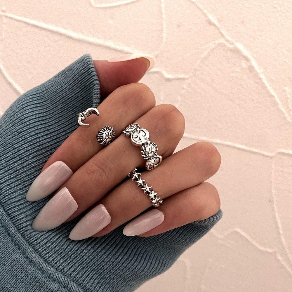 Hollow Heart Ring Set 5PCS Elegant Vintage Adjustable