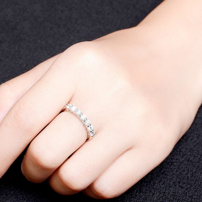 0.7ctw 3mm DF Round Cut Moissanite Lab Grown Diamond Band Ring