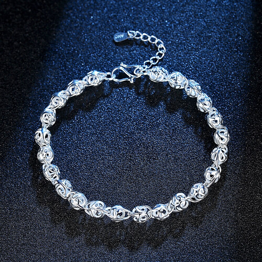 Fine Pretty lovely Hollow ball Chain 925 sterling Silver Bracelet