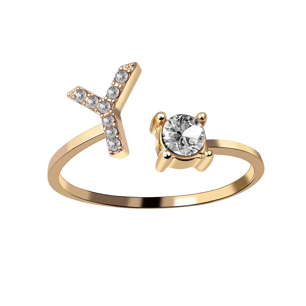 Fashion 26 Initial Letter Silver Color Ring