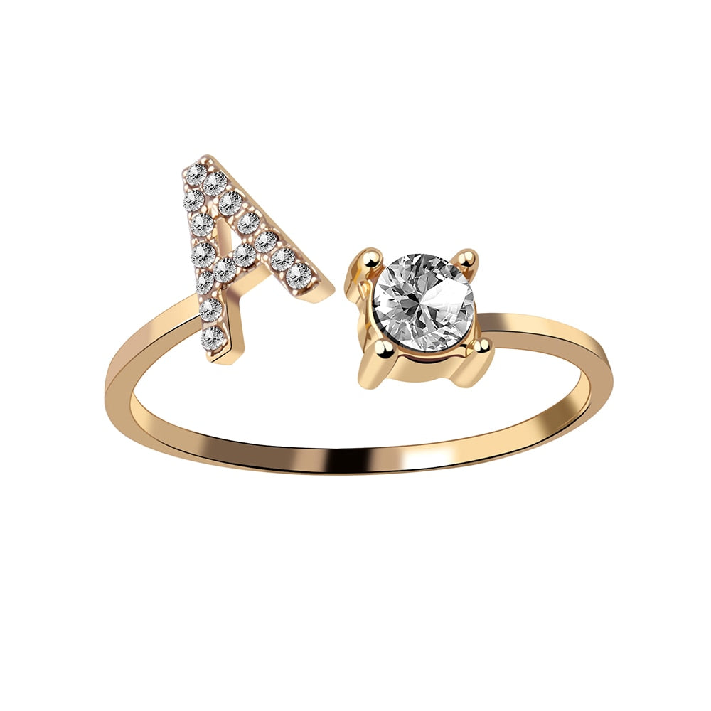 Fashion 26 Initial Letter Silver Color Ring
