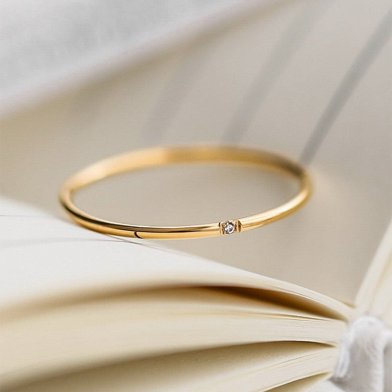 1mm stainless steel Cubic Zirconia Thin Finger Ring