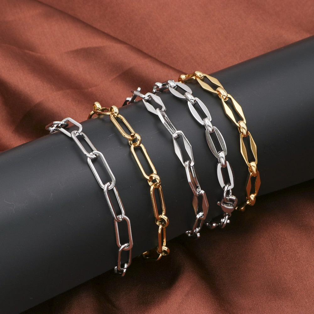 1PC 4mm Stainless Steel Link Cable Chain Oval Bracelet