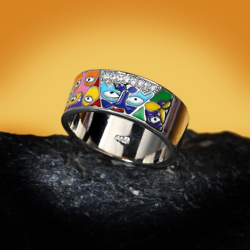 White CZ Handmade Enamel Lovely Ring