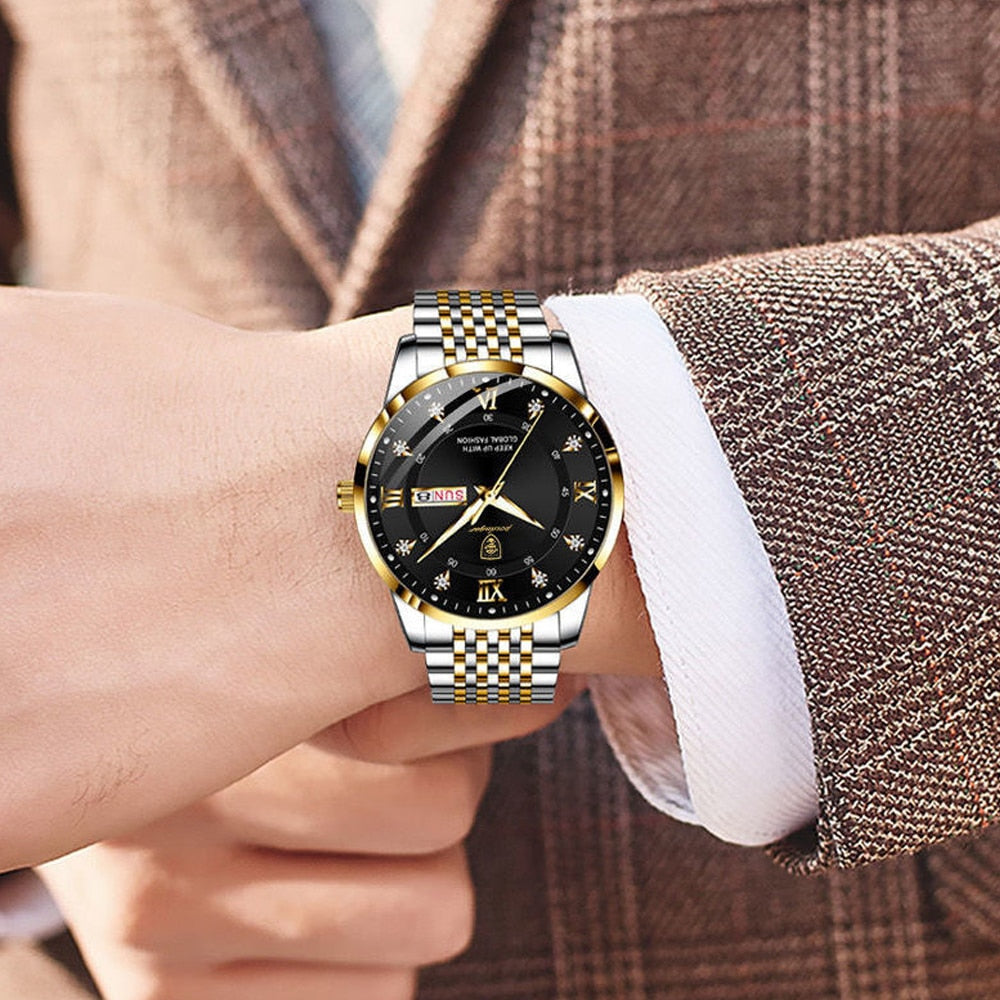 Luxury Push Button Hidden Clasp Waterproof Luminous Wrist Watches