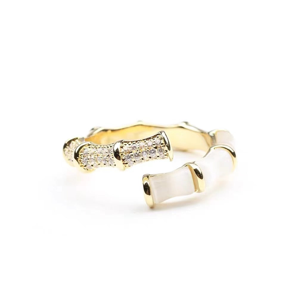 2022 New Design Opals Bamboo Shape Gold Colour Adjustable Rings