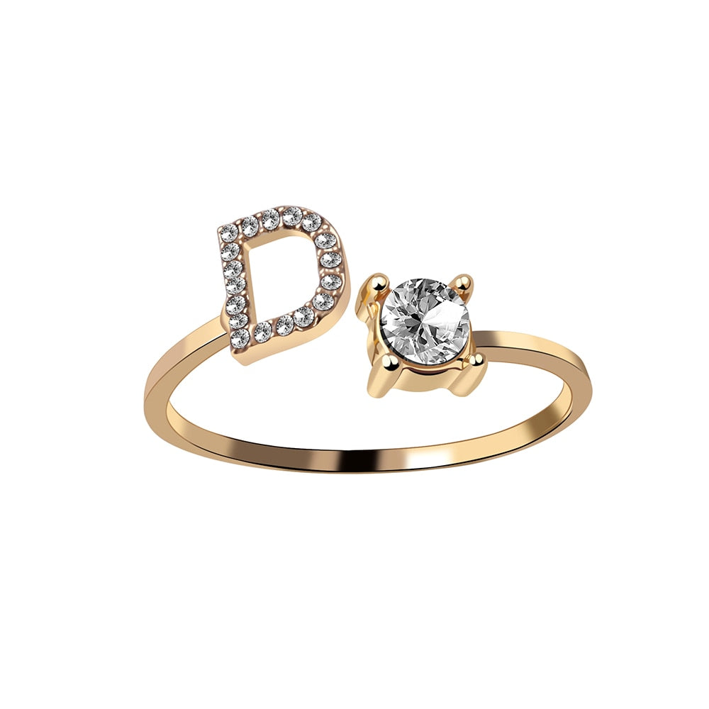 Fashion 26 Initial Letter Silver Color Ring