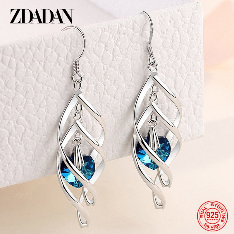 925 Sterling Silver Crystal Long Dangle Earrings