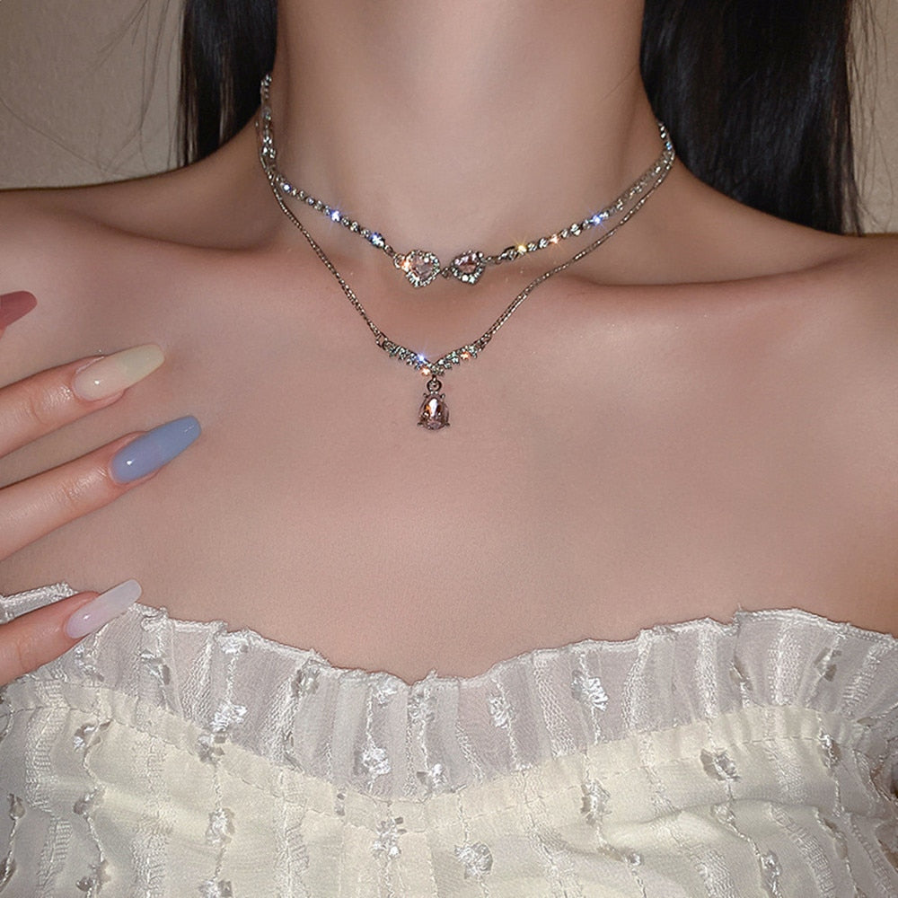 Inlaid Rhinestone Pearl Necklace