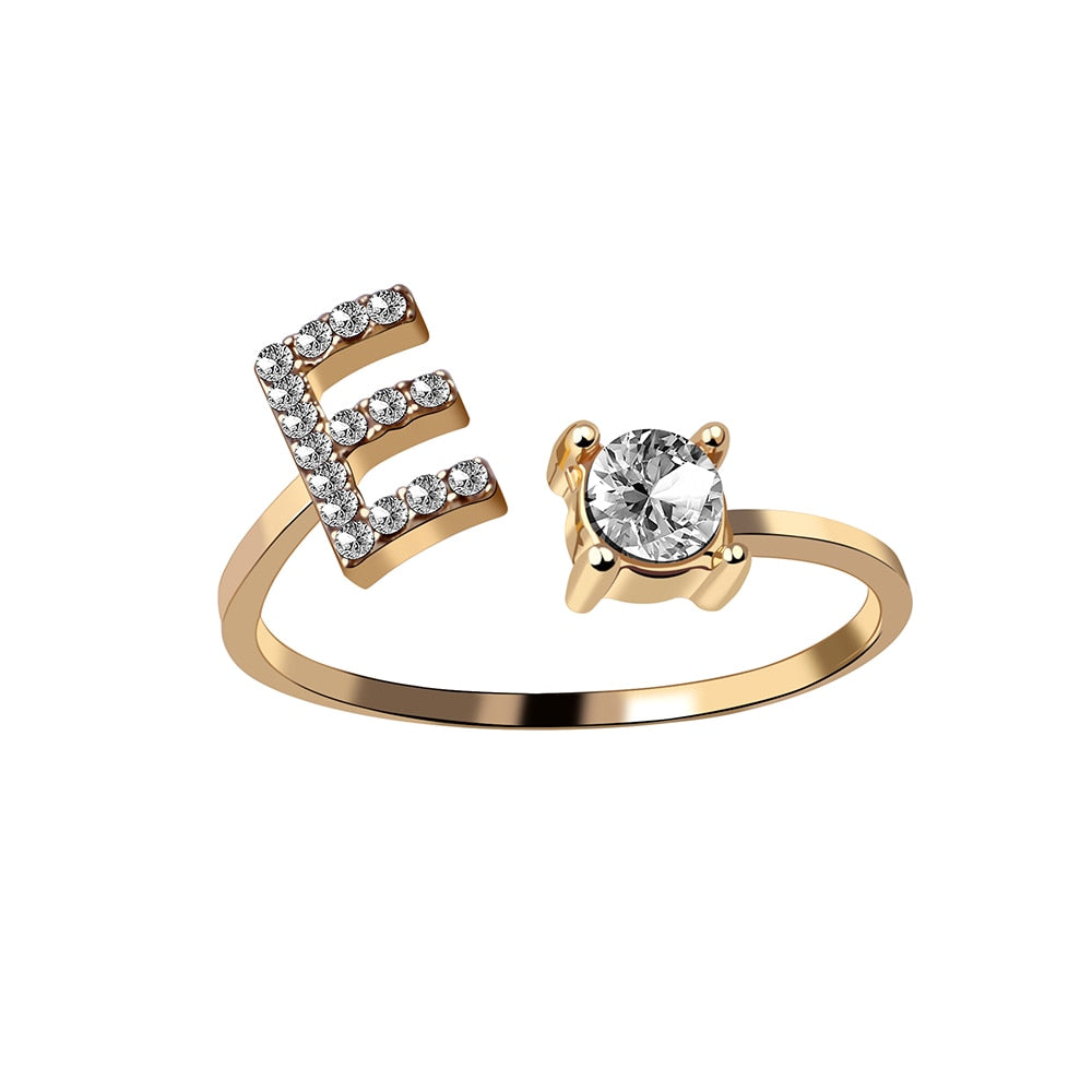 Fashion 26 Initial Letter Silver Color Ring