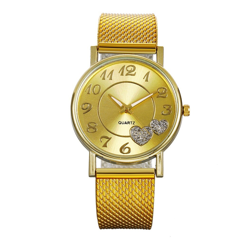 Fashion Women Silver Heart Dial Silicone Mesh Belt Wristwatch