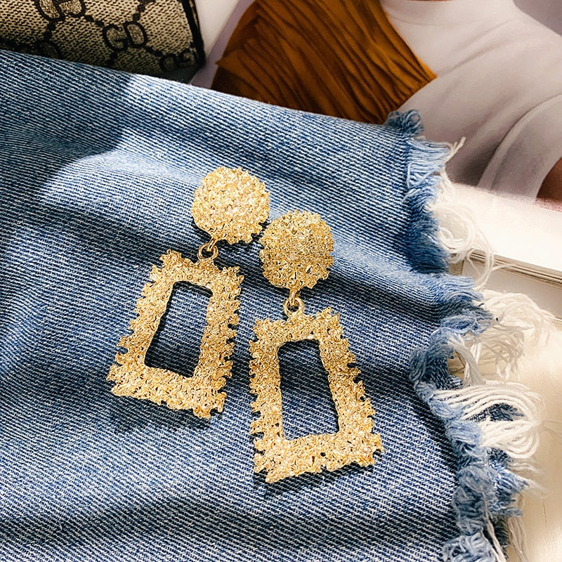 Vintage Geometric Carved Metal Earrings