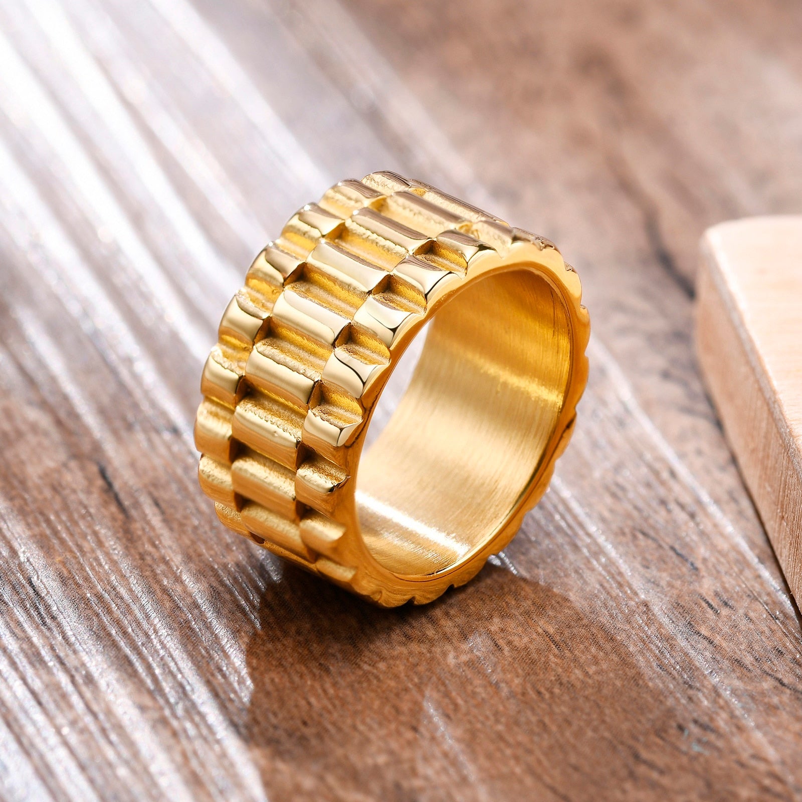 Vnox 11mm Watch Band Shaped Rock Gothic Ring Stainless Steel
