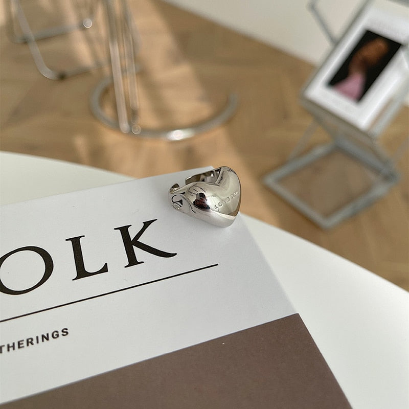 XIYANIKE Silver Color Alphabet Three-dimensional Love Heart Smooth Ring