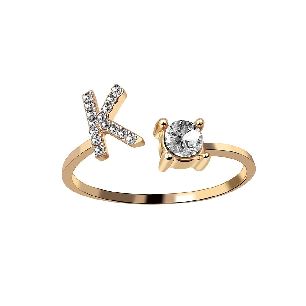 Fashion 26 Initial Letter Silver Color Ring