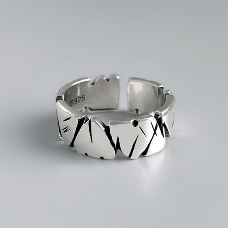 Retro Adjustable Opening Mori Heart Shaped Rock Texture Ring