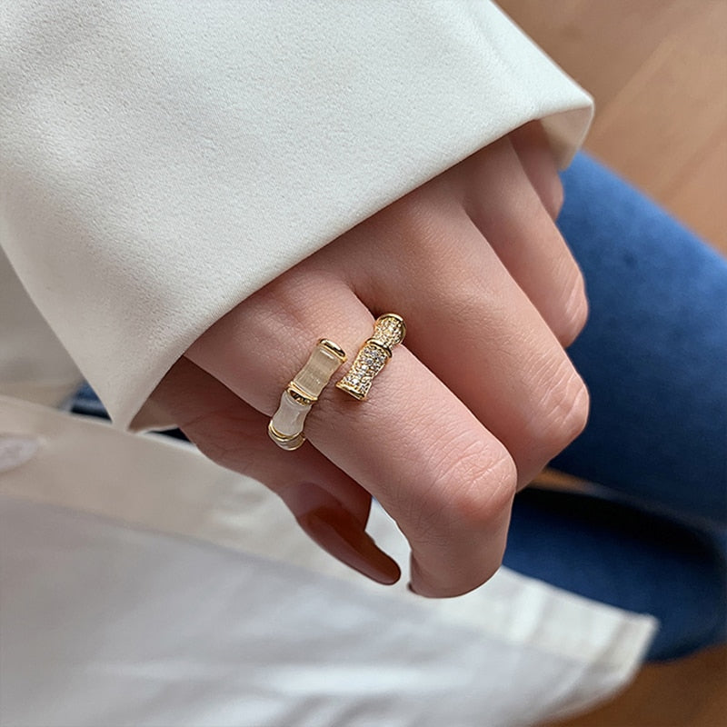 2022 New Design Opals Bamboo Shape Gold Colour Adjustable Rings