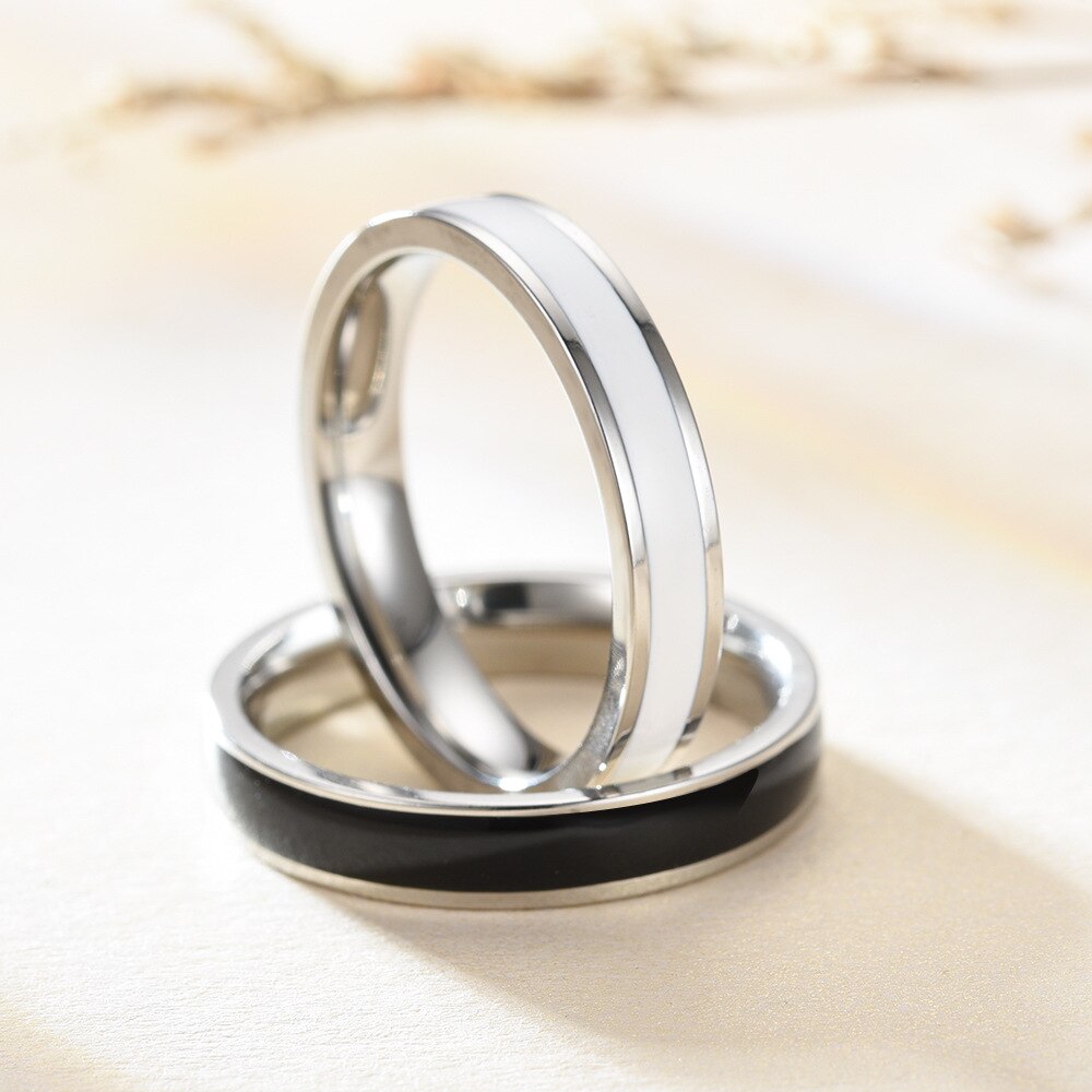 Classic Black White Ceramic Titanium Steel Lovers Simple Finger Ring