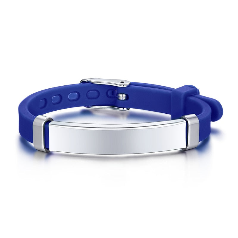 Vnox Personalize Soft Silicone Rudder Stainless Steel Kids Baby ID Bracelets
