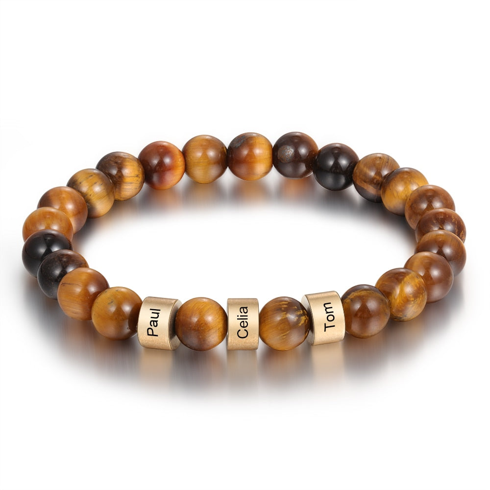 Personalized Name Stone Bead Engraving Bracelet