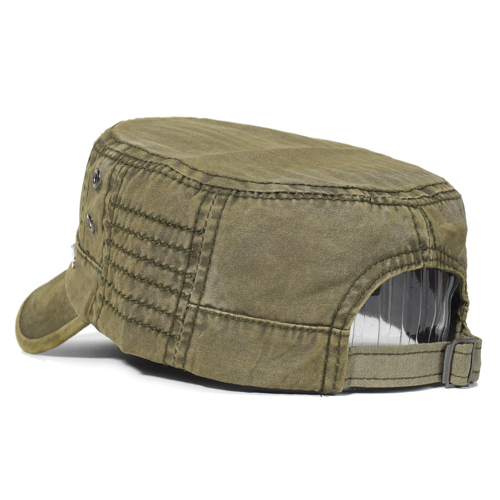 Washed Cotton Military Caps Men Cadet Army Cap Unique Design Vintage Flat Top Hat