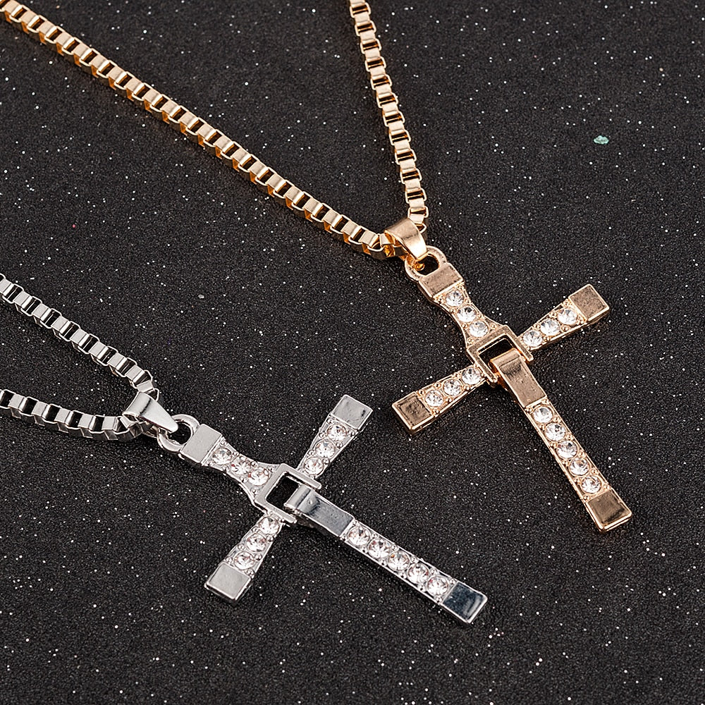 Dominic Toretto Rhinestone Cross Crystal Pendant Chain Necklace