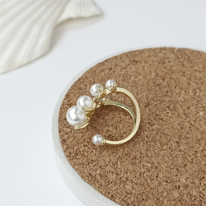 Fashion Big Geometric Pearl Paved Adjustable Ring - Jeglowstore