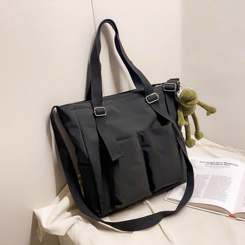 Simple Fashion Zipper Nylon Waterproof Solid Crossbody Large Capacity Tote Bag