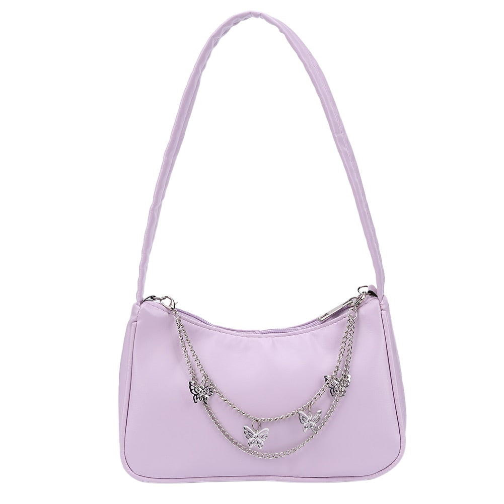 Fashion Women Pure Color Butterfly Chain Shoulder Bag