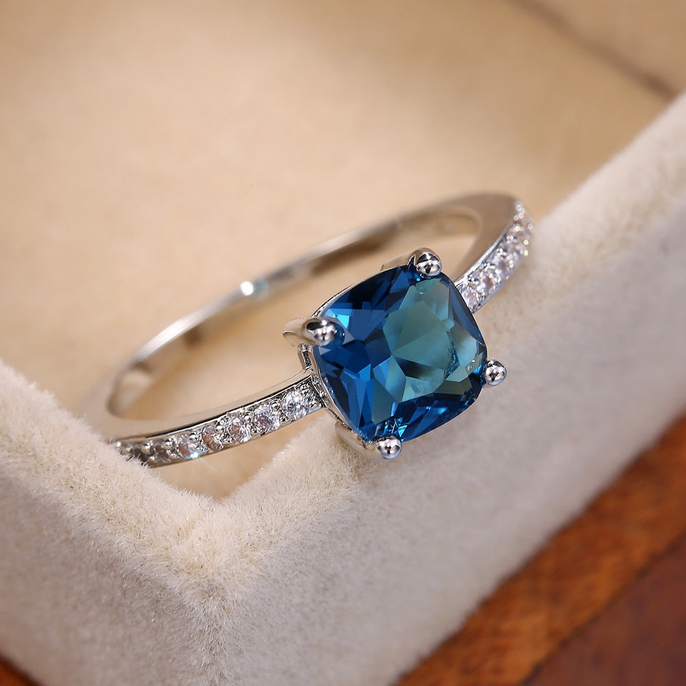 Huitan Square Blue Series Stone Women Rings