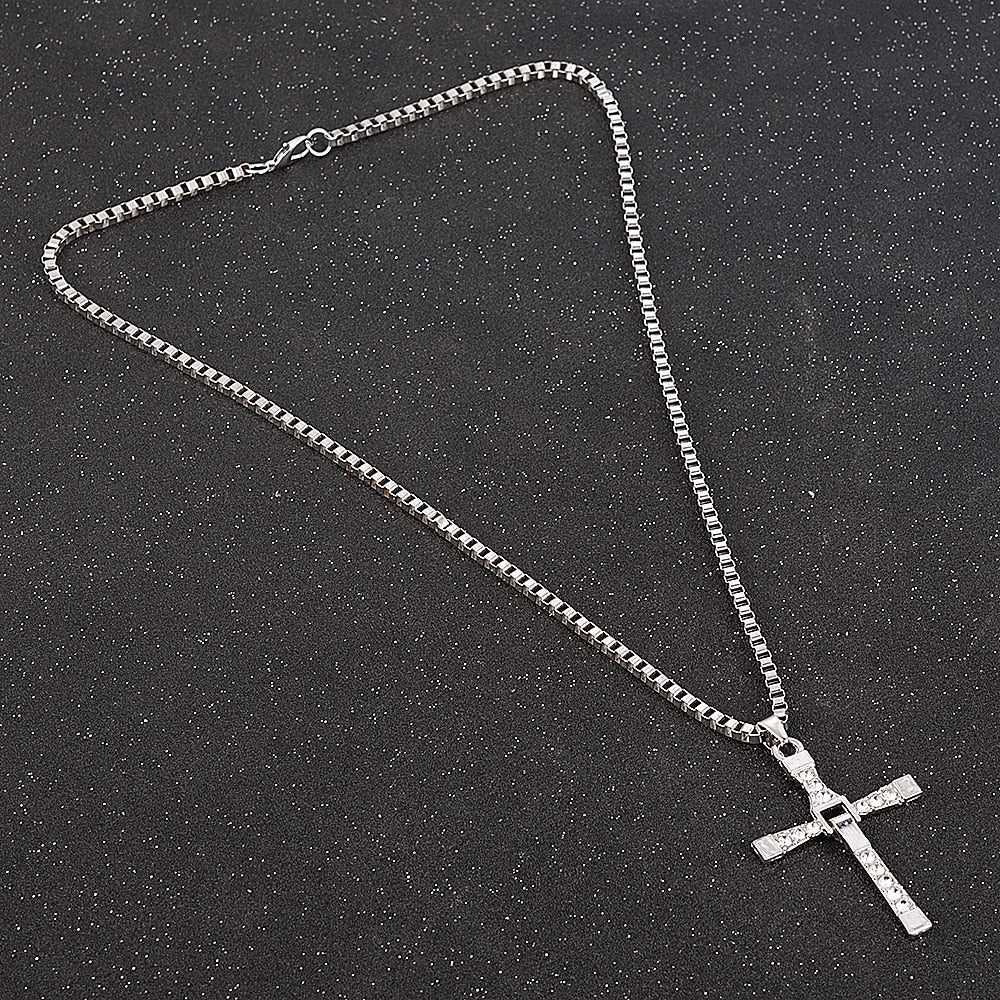 Dominic Toretto Rhinestone Cross Crystal Pendant Chain Necklace