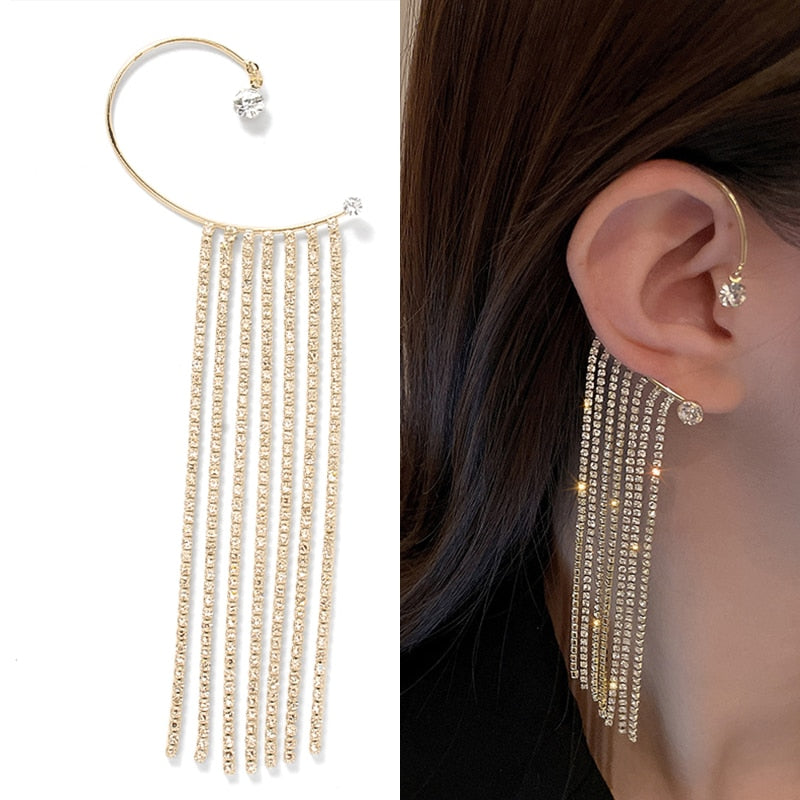 Luxury Shiny Crystal Rhinestone Long Tassel Ear Cuff Earing
