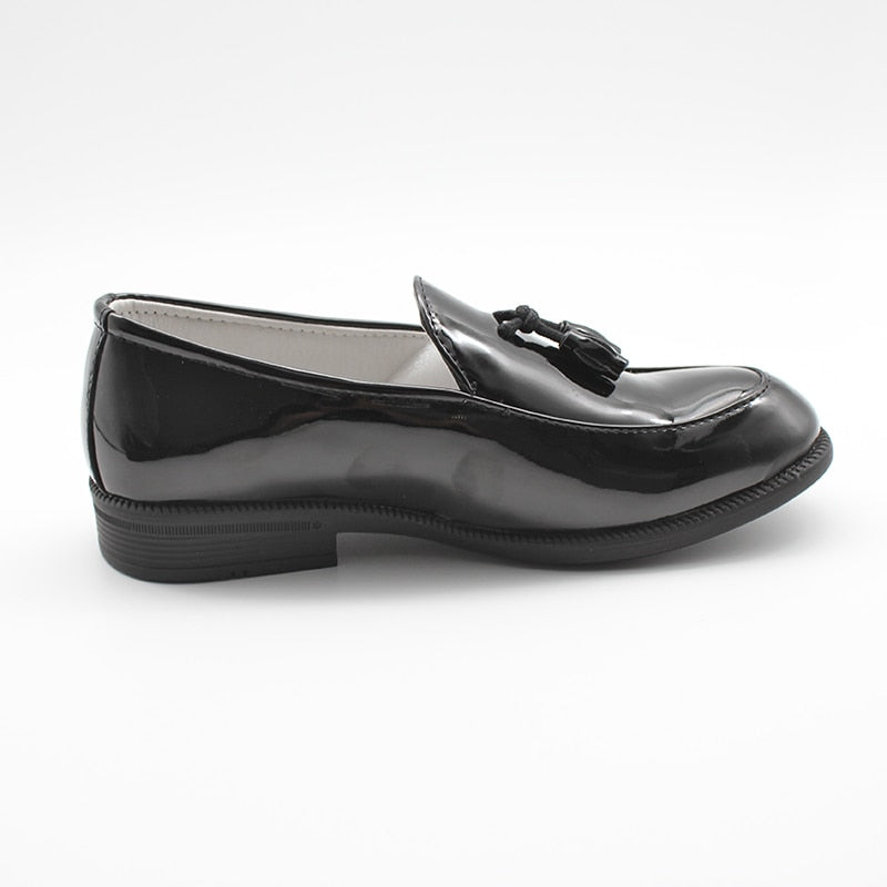 Boys Dress Shoes Black Faux Leather Slip On Tassel Boy Loafers