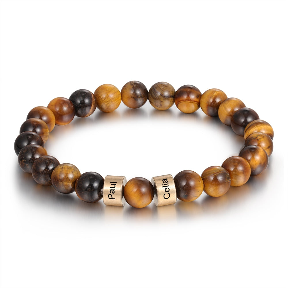 Personalized Name Stone Bead Engraving Bracelet