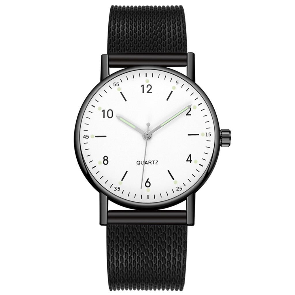 Fashion Women Silver Heart Dial Silicone Mesh Belt Wristwatch
