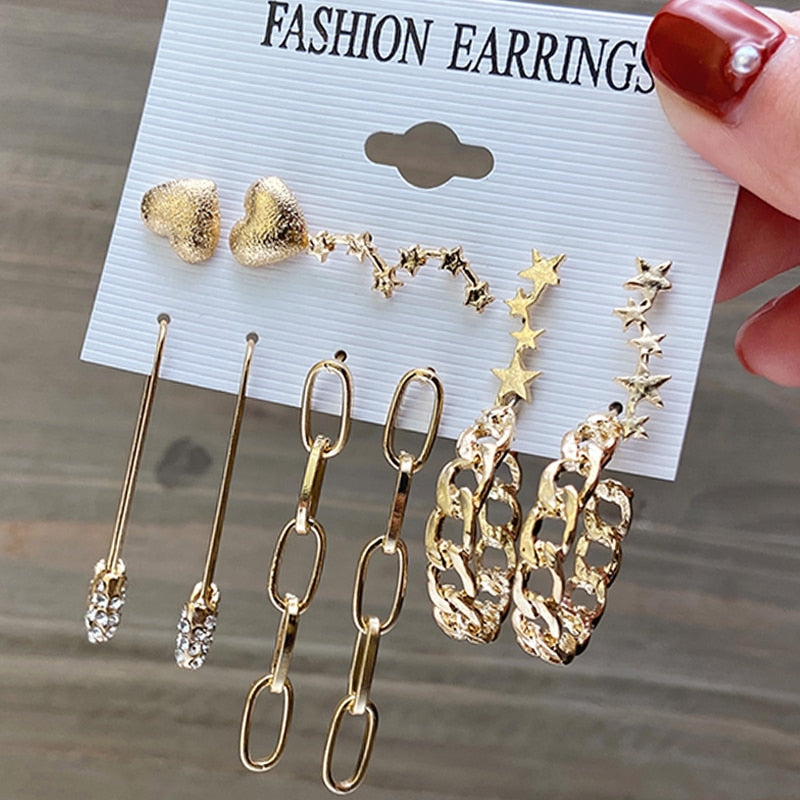 17KM Vintage Geometric Gold Plated Metal Earrings Set