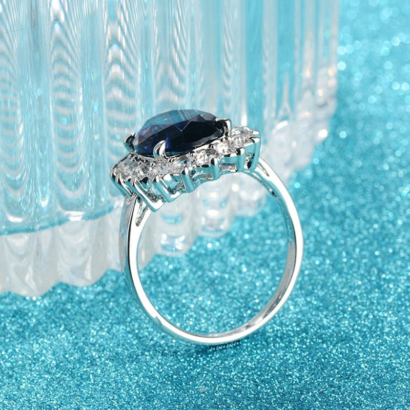 Cellacity Oval Sapphire Rings for Women Trendy Silver 925 Fine Jewelry with Gemstones Flower shaped Female Engagement Ring Gifts