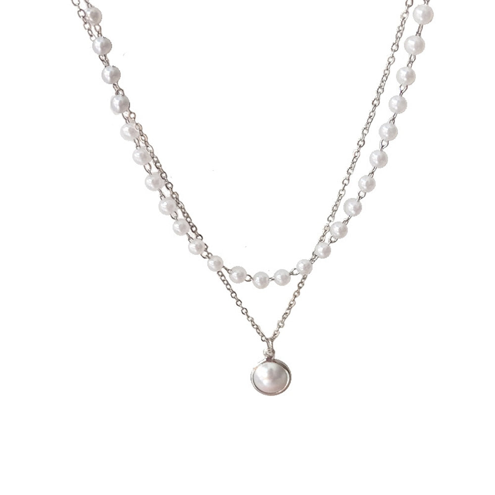 SUMENG Double Layer Chain Kpop Pearl Choker Necklace