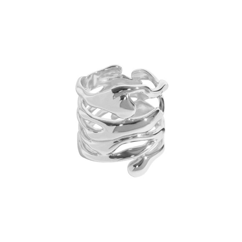 LIVVY Silver Color Irregular Hollow Wide Ring