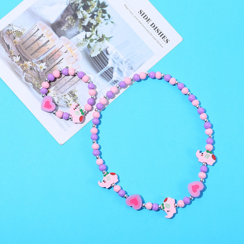 2pcs/Set Fashion Natural Wood Beads Necklace Bracelet