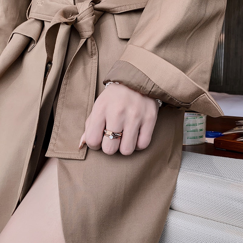 Classic Titanium Steel Rose Gold Double Letter Ring