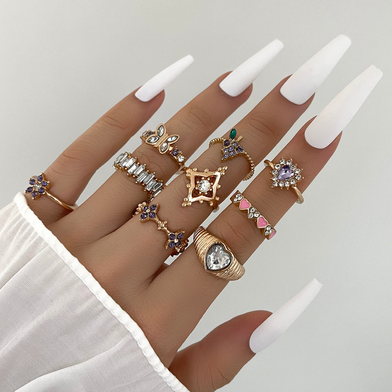 Aprilwell Cute Pink Butterfly Ring Set for Women
