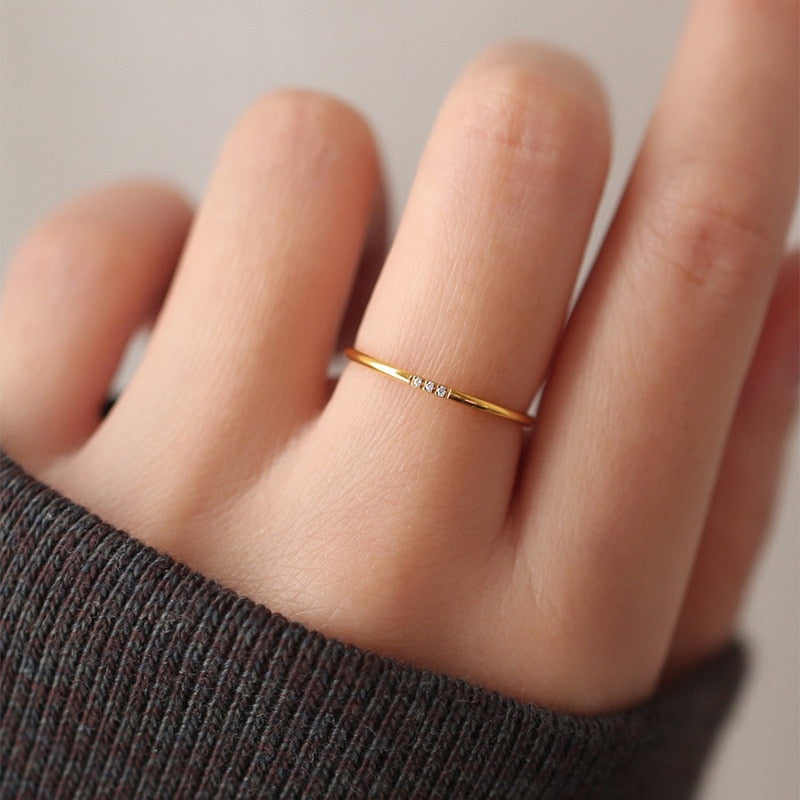 1mm stainless steel Cubic Zirconia Thin Finger Ring